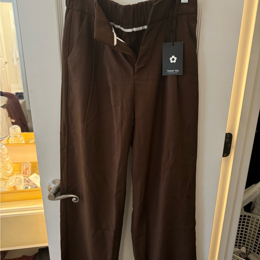 Brown Casual Trousers with Drawstring Waist